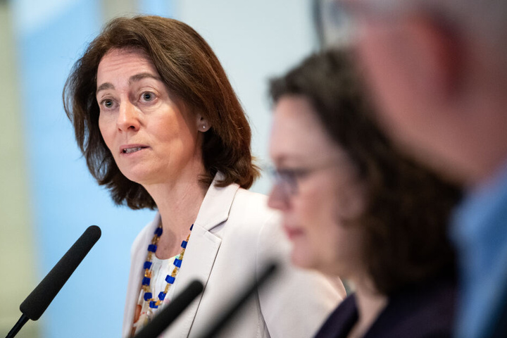 Katarina Barley bei einem Pressetermin in Berlin.