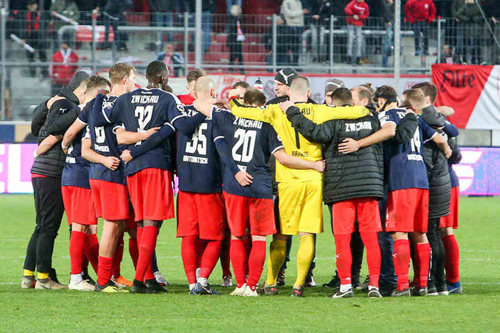 Da war eine Menge aufzuarbeiten, als die Zwickauer Spieler nach Abpfiff im Kreis standen.