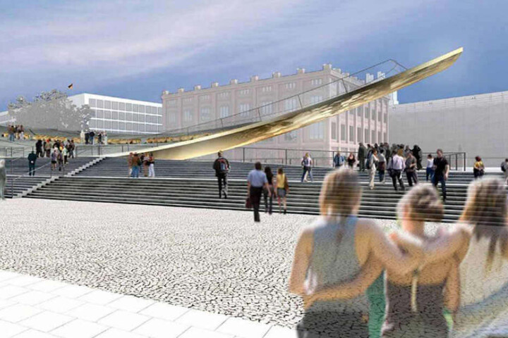 Statt wie hier am neuen Schloss könnte die "Einheitswippe" auch vor den Reichstag kommen. (Illustration)