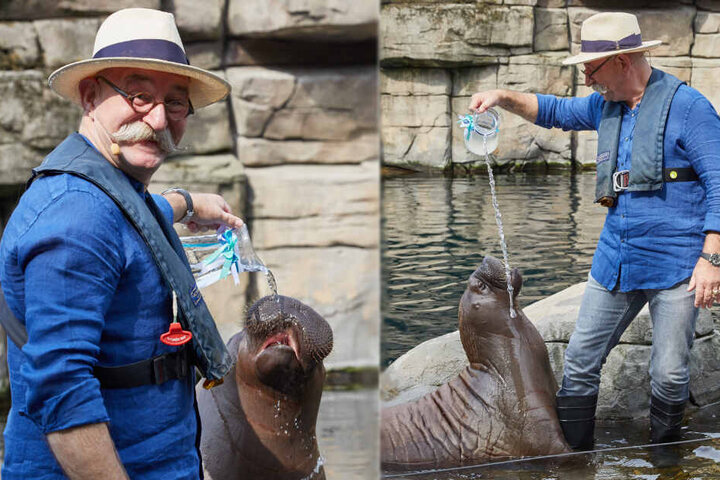 Horst Lichter taufte Fiete mit Elbwasser.