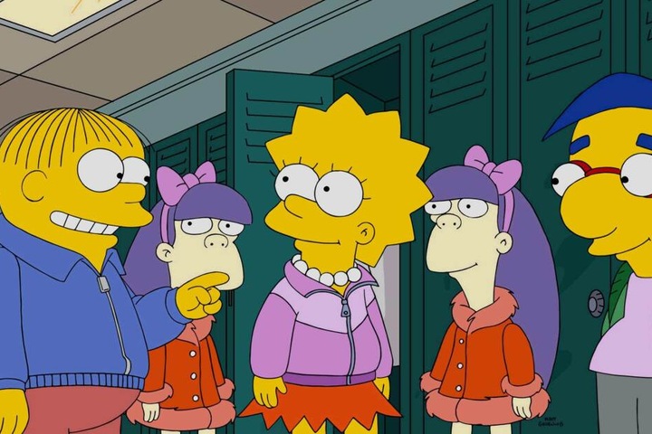 Sherri und Terri im Gespräch mit Ralph, Lisa und Milhouse.