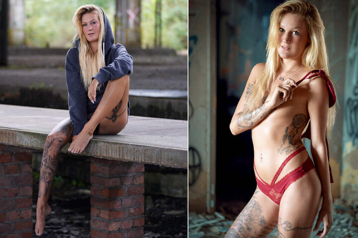 Jasmin modelt gerne zeigt dabei auch ihre Tattoos.