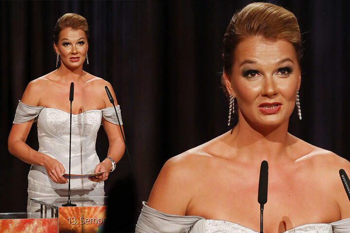 Die frühere Schwimmerin Franziska von Almsick bei der Laudatio.