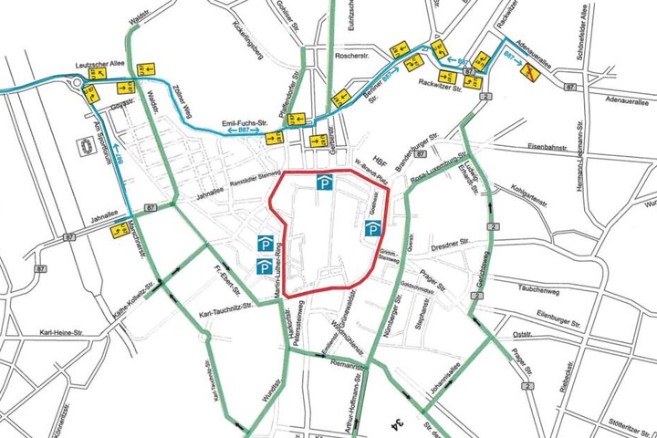 Der rote Bereich in der Innenstadt ist komplett gesperrt.