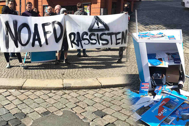 Vor dem Stand posierten sich die Demonstranten.