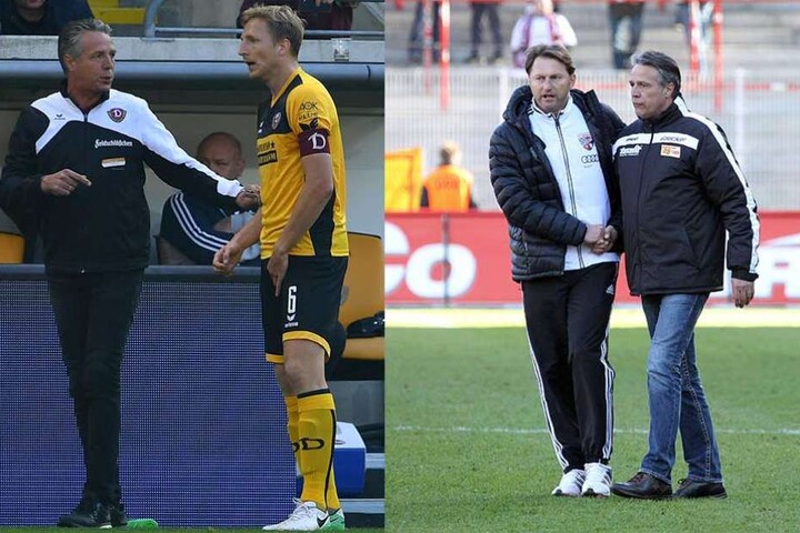 Am 8. März 2014 siegte Uwe Neuhaus (r.) mit Union bei Ralph Hasenhüttls FC Ingolstadt und mit seinem Kapitän Marco Hartmann.