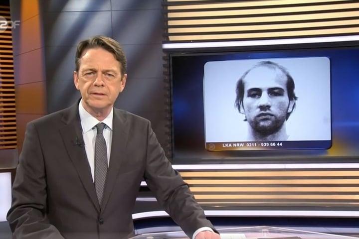 Moderator Rudy Cerne (l.) bittet die ZDF-Zuschauer um Hinweise zur Fahndung nach Norman Volker Franz (r.).