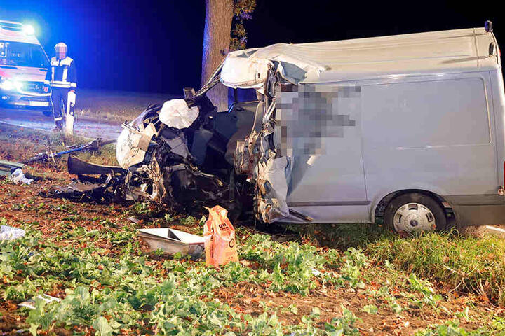 Der Fahrer des Transporters wurde bei dem Unfall schwer verletzt.