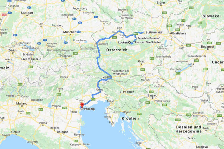 Diese Route empfiehlt Google Maps. Mit dem Zug würde man so 14.42 Stunden unterwegs sein.