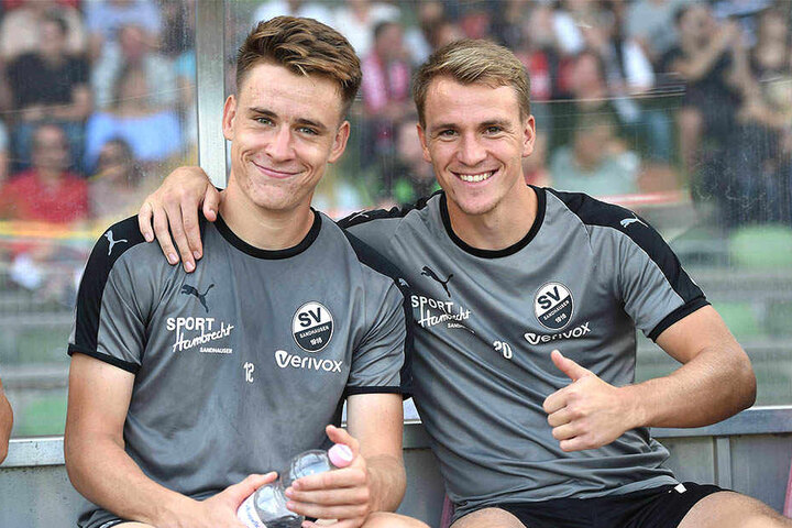 Zwei Bankdrücker in Sandhausen: Florian Hansch (l.), Emanuel Taffertshofer.