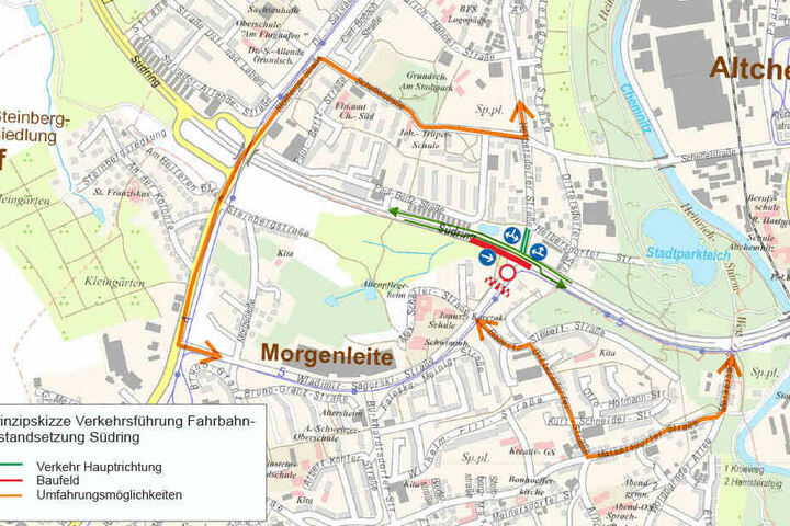 Am Südring beginnen die Arbeiten zur Fahrbahninstandsetzung zwischen Paul-Bertz-Straße und Wladimir-Sagorski-Straße.