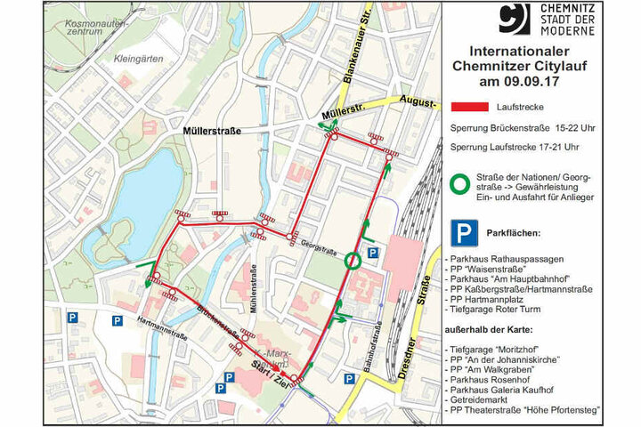 Die Stadt Chemnitz gibt eine Übersicht der Sperrungen. (Screenshot)