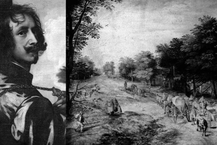 Auch diese Bilder waren damals verschwunden: (v.li.) "Selbstbildnis mit Sonnenblume" von Anthonis van Dyck und "Landstraße mit Bauernwagen und Kühen" von Jan Brueghel.