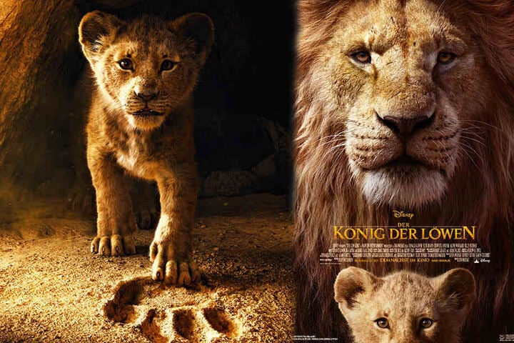 Das Hauptplakat (r.) und das Teaser-Plakat zur Neuverfilmung von "Der König der Löwen". (Bildmontage)