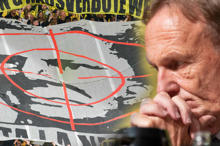 Hans-Joachim Watzke hat sich damals für das Verhalten der BVB-Fans entschuldigt. (Fotomontage)