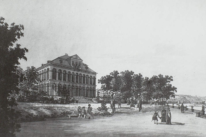 So sah der Prunkbau Anfang des 19. Jahrhunderts aus Sicht vom Schlossgarten aus.