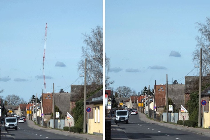 Der Turm fällt in sich zusammen und ist schließlich aus dem Stadtbild verschwunden.