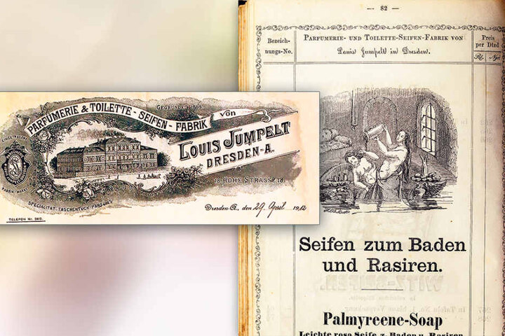 Die Zeichnung stammt aus dem Preisbüchlein von 1860 der Parfümerie- und
Toiletten-Seifen Fabrik Louis Jumpelt.