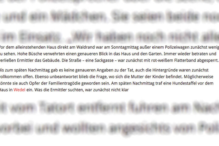 Der Wortlaut ist in allen Meldungen gleich - nur der Ort in der Überschrift wurde geändert.