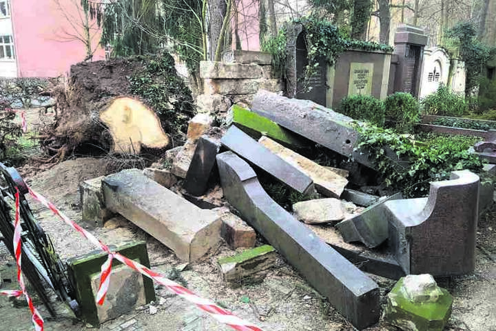 "Friederikes" Fluch: Von diesem großen Familiengrab im herrlichen Waldfriedhof auf dem Weißen Hirsch blieb nur noch ein Trümmerhaufen!"