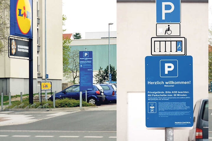 Auch auf dem Lidl-Parkplatz am Pirnaischen Platz
müssen Fremd- und Falschparker mit Strafen rechnen. Die Firma „Park & Control“ fahndet für Lidl nach Parkplatz-Sündern, warnt Kunden
sogar zweisprachig.