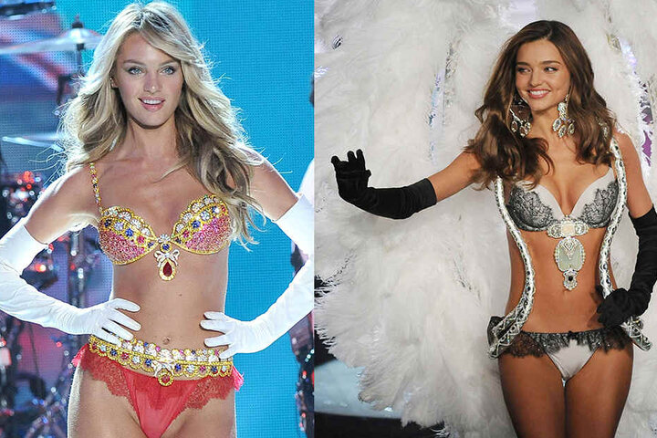 Ihre Vorbilder: Candice Swanepoel (27, l.) 2013 und Miranda Kerr (33) bei der Show 2012.