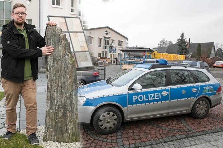 Raiss-Mitarbeiter Enrico Weber (29) zeigt, wie groß so ein Monolith ist. Wenn der Monolith in den nächsten Tagen zurückgebracht wird, sieht die Firma von einer Anzeige ab.