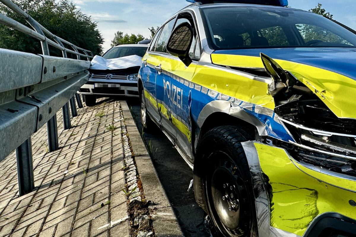Verfolgungsjagd in Sachsen: Fahrer (26) kracht zweimal gegen Streifenwagen!