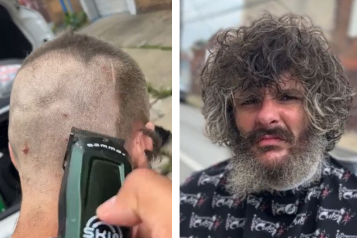 Obdachloser bekommt Glatze und Rasur verpasst: So verändert sieht er danach aus
