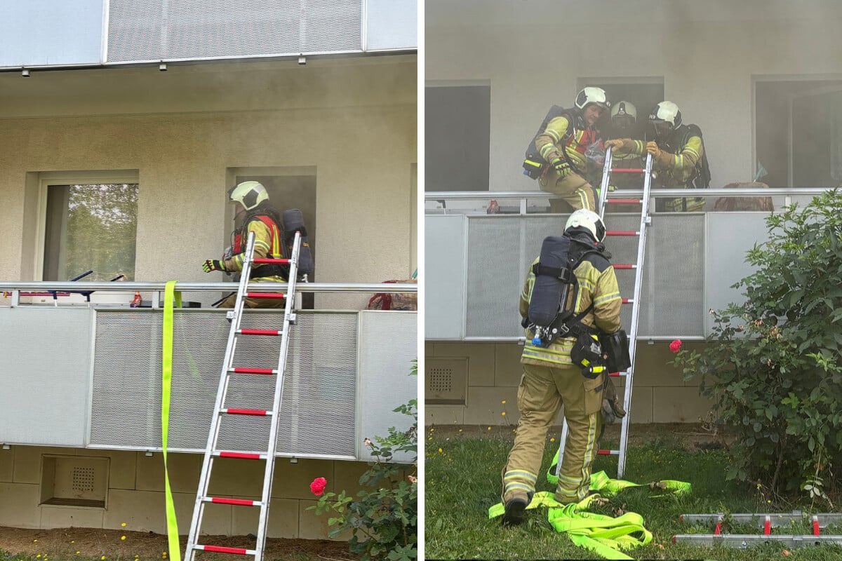 Rauch strömt aus Cottaer Wohnung: Feuerwehr muss über Balkon klettern!