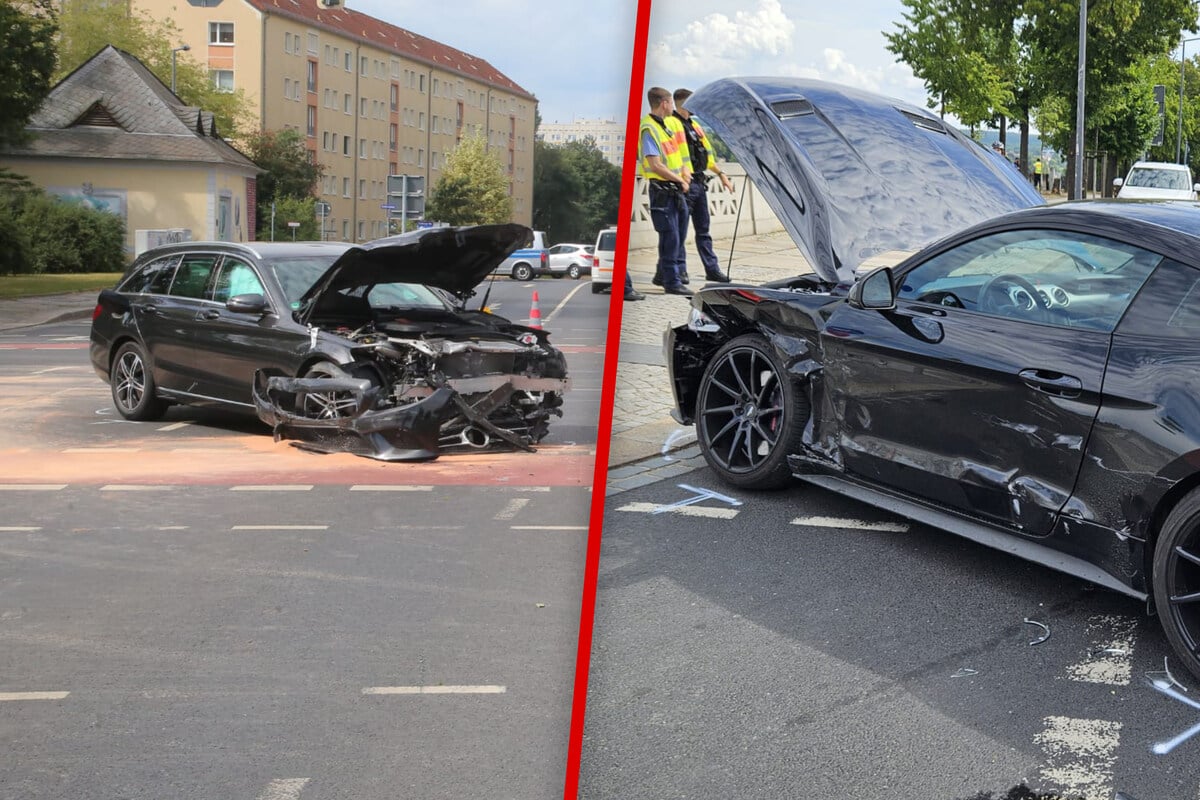 Benz überfährt rote Ampel und kracht in Mustang! Vollsperrung am Sachsenplatz