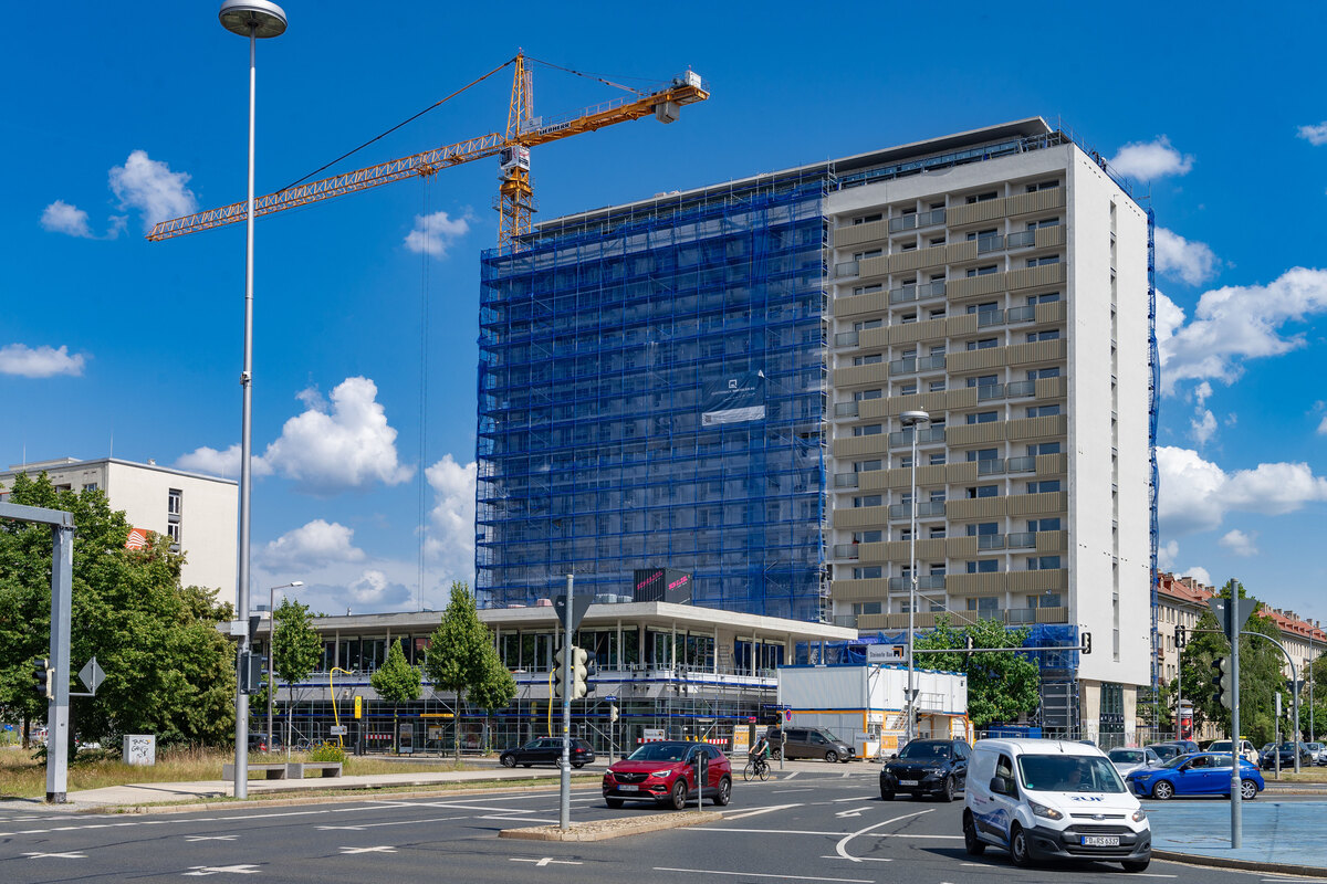 Wann Dresdens bekanntestes Gammel-Hochhaus endlich fertig wird