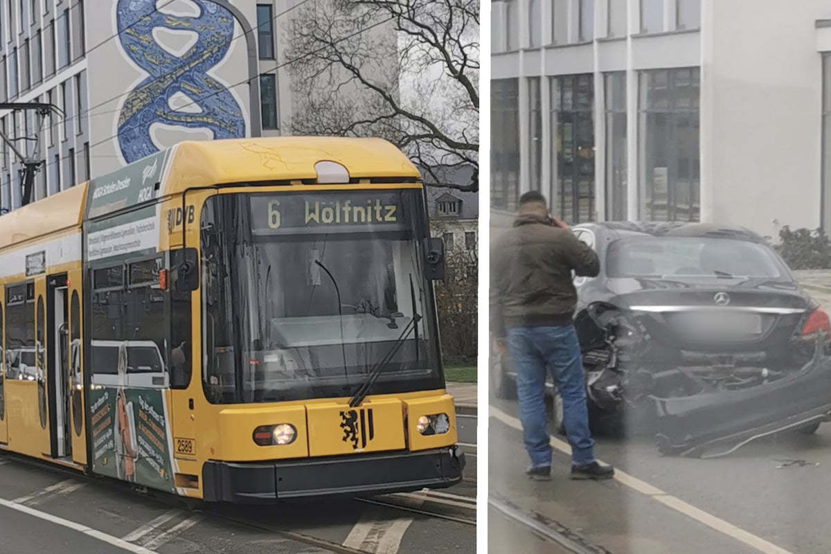 Dresden: Crash Zwischen Mercedes Und Straßenbahn Auf Der Marienbrücke!