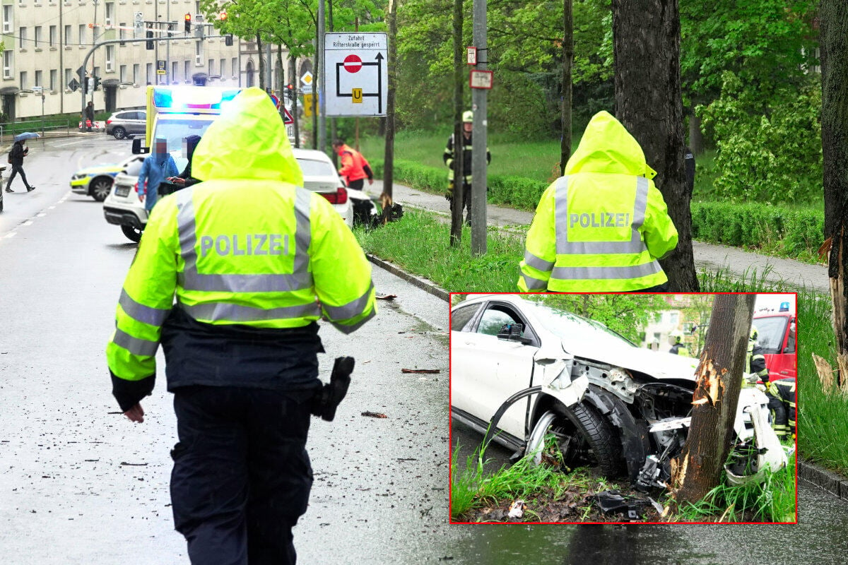 Vollsperrung In Chemnitz Mercedes Kracht Gegen Baume Fahrer Verletzt Tag24