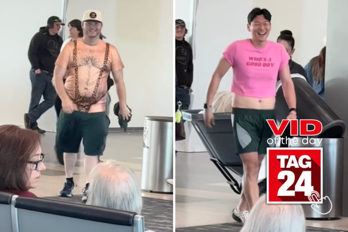 Viral Video of the Day for July 31, 2026: Bachelor party airport shirt swap leaves everyone doing a double take!