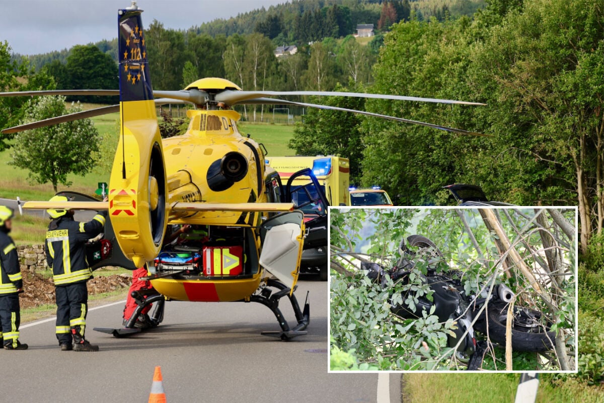 Heftiger Crash im Erzgebirge: Motorrad landet in Baum
