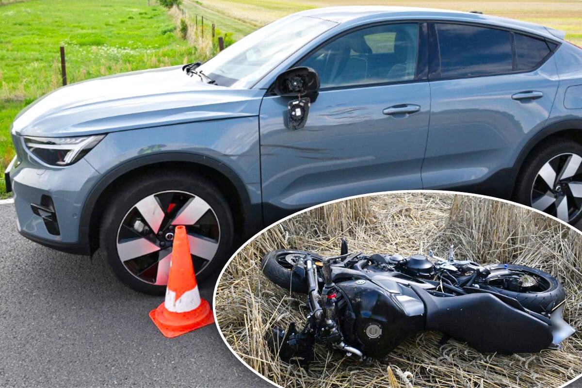 Unfall-auf-Bundesstra-e-Motorradfahrer-kracht-mit-Volvo-zusammen