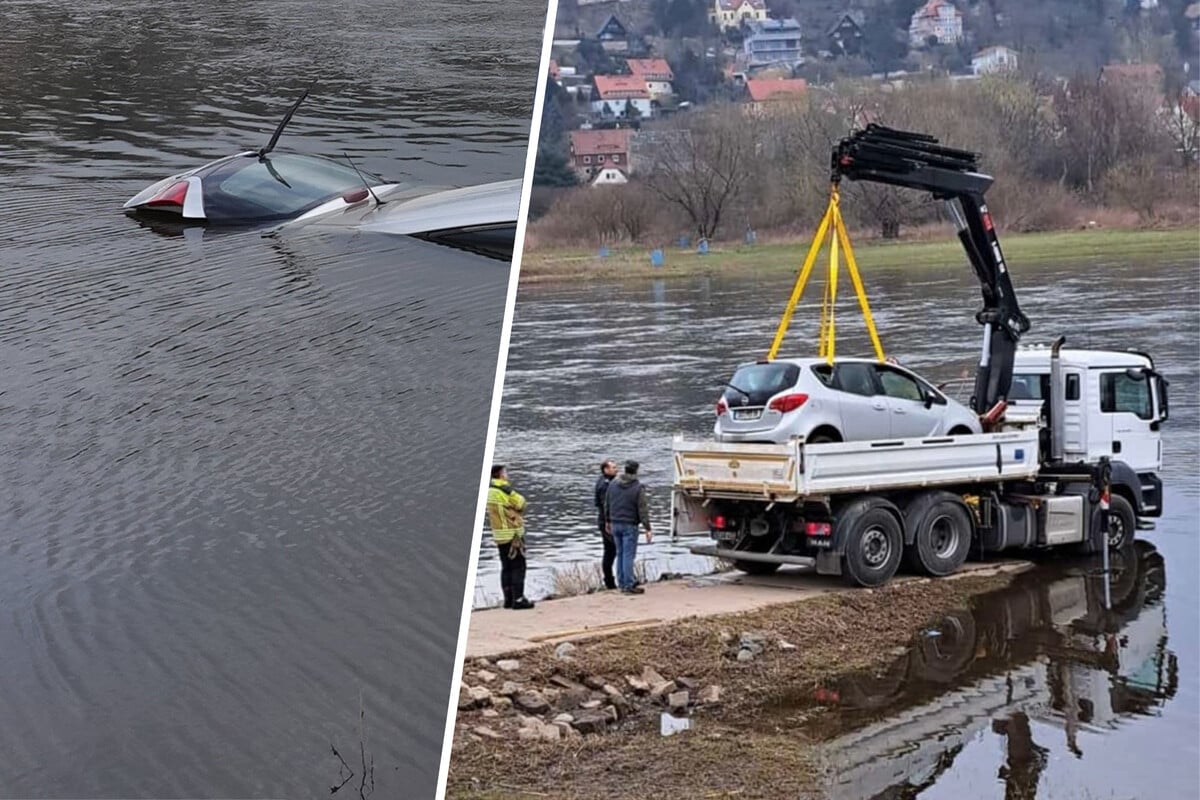 Vier Wochen nach Untergang: Fahrer lässt abgesoffenen Opel aus der Elbe hieven