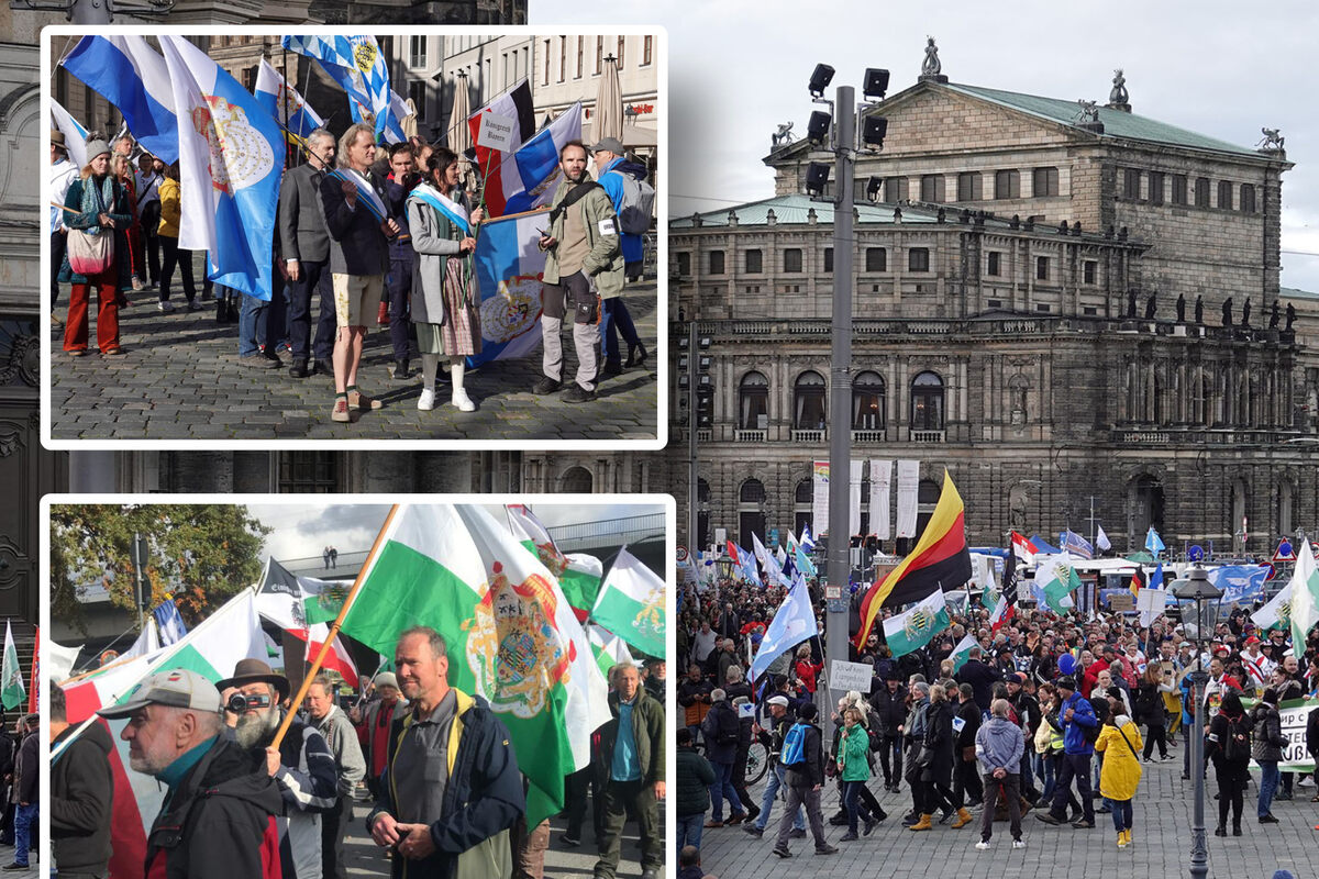 Dresden: Reichsbürger ziehen mit selbst gestalteten Fahnen durch die Stadt