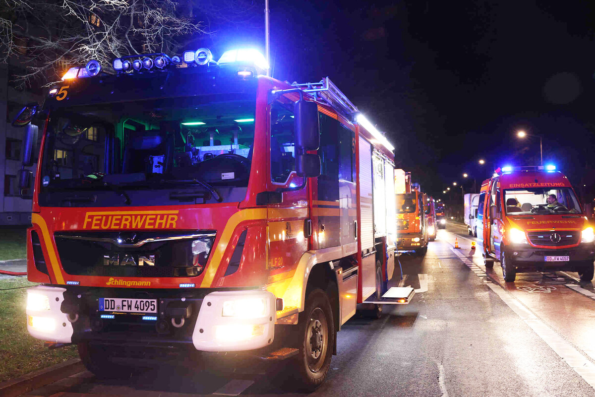 Brand in Hochhaus im Dresdner Zentrum: Feuerwehr und Polizei im Einsatz