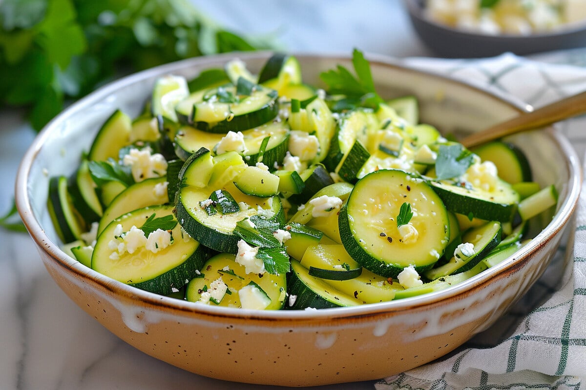 Rezept des Tages vom 2.8.2024: Zucchini-Feta-Salat