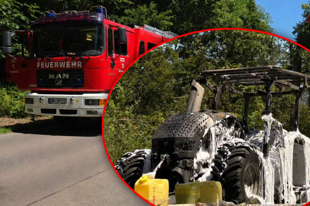 Traktor-brennt-komplett-aus-und-hinterl-sst-Riesen-Schaden-