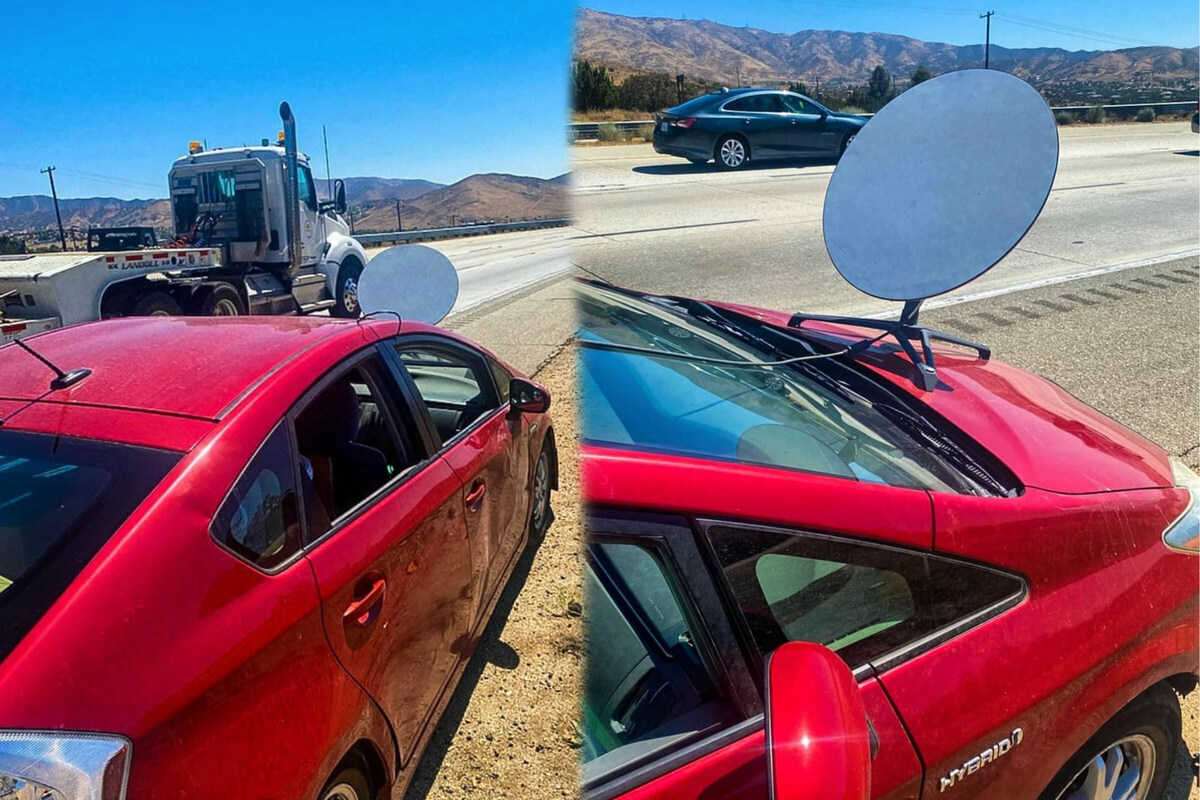 driver-pulled-over-on-highway-for-starlink-internet-dish-bolted-to-the