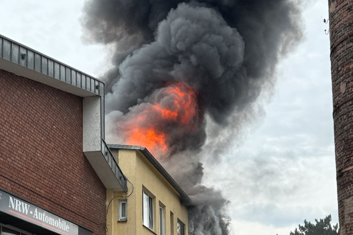 Meterhohe Flammen: Großbrand in Gewerbehallenkomplex