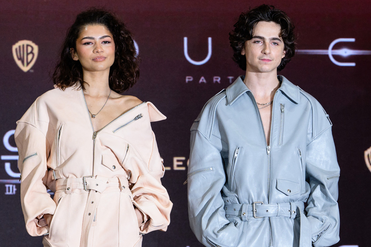 Zendaya twins with Timothée Chalament at latest Dune: Part Two press event