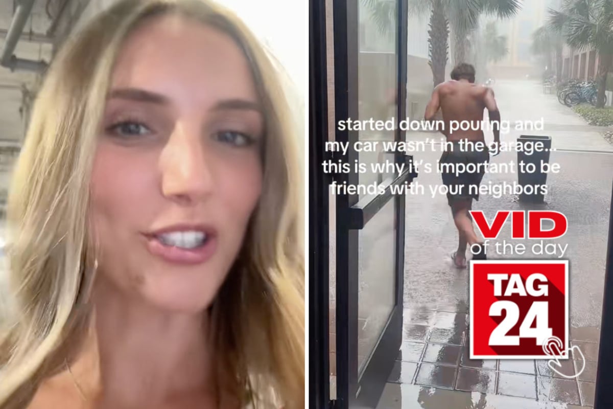 Viral Video of the Day for July 8, 2026: Neighbor gets soaked to help rescue friend's car