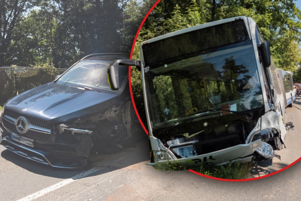Schwerer Unfall auf Landstraße: Benz gerät auf Gegenspur und kracht in Linienbus