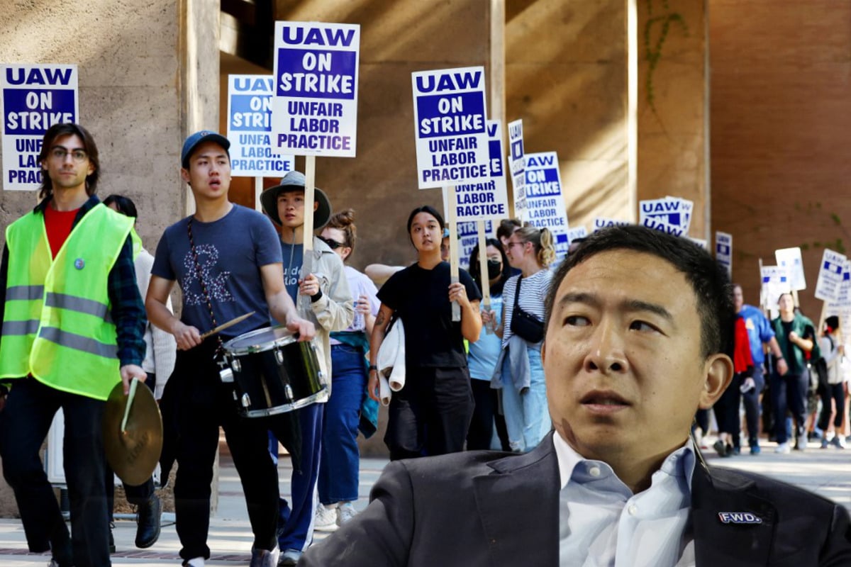 Andrew Yang confronted for crossing picket line at UC Irvine during