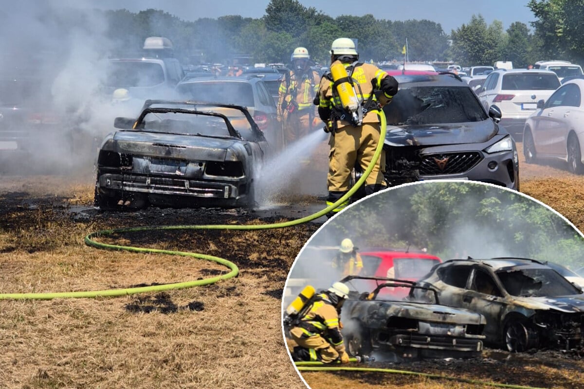 Gefährliche Hitze: Cabrio geht auf Badesee-Parkplatz in Flammen auf!