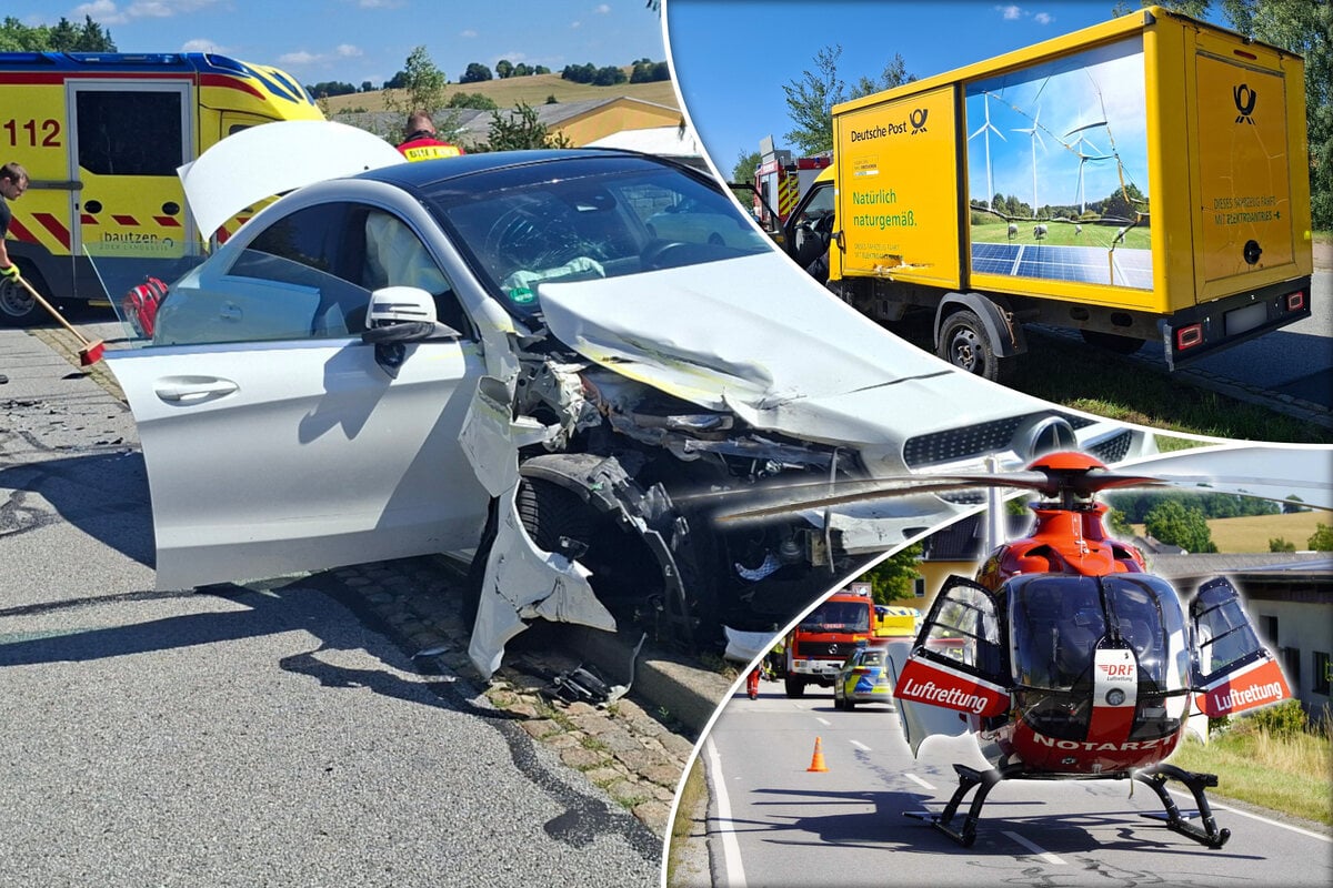 Heftiger-Unfall-mit-drei-Verletzen-in-Sachsen-Postauto-will-abbiegen-dann-kracht-es